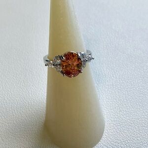 Elegant Silver and Orange Gemstone Ring